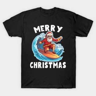 Funny Surfing Santa Claus Merry Christmas Surfboarder Surf Lover T-Shirt